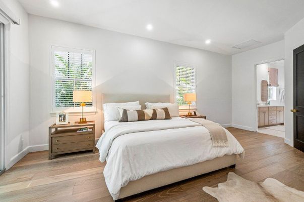 Bedroom, Interior, Recessed Lighting, Wood Texture Flooring
