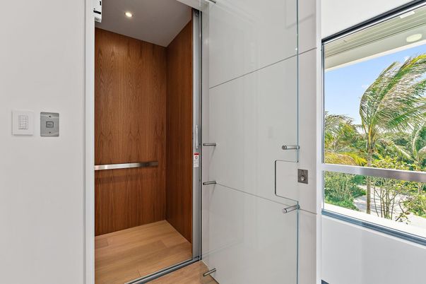 Elevator, Interior, Recessed Lighting, Wood Texture Flooring, Wooden Walls