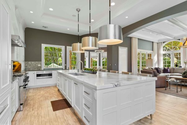 Interior, Kitchen, Living room, Pendant Lights, Recessed Lighting, Wood Texture Flooring