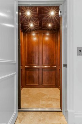 Elevator, Interior, Recessed Lighting, Wooden Ceilings, Wooden Walls