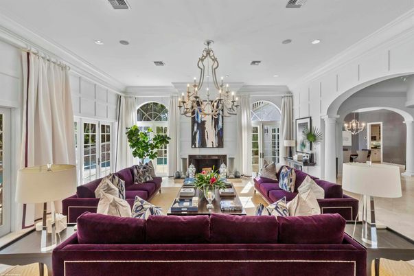 Chandelier, Fireplace, Interior, Living room, Recessed Lighting