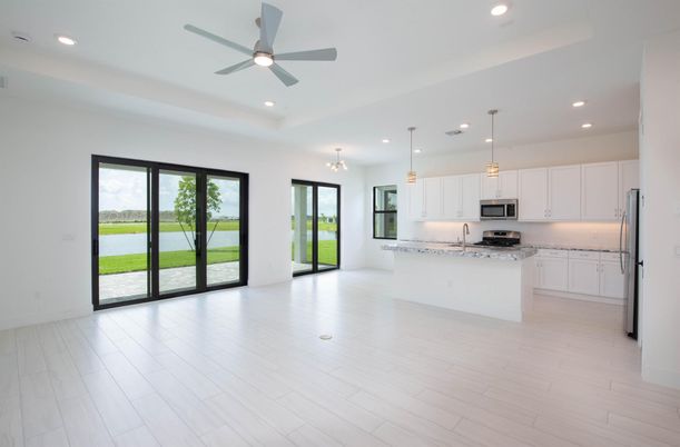 Chandelier, Interior, Kitchen, Pendant Lights, Recessed Lighting, Stainless Steel Appliances, Wood Texture Flooring