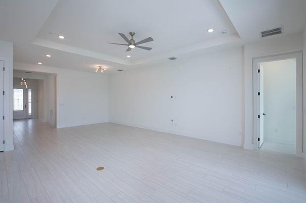 Empty room, Interior, Recessed Lighting, Wood Texture Flooring