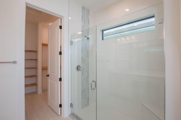 Bathroom, Glass Shower, Interior, Wood Texture Flooring