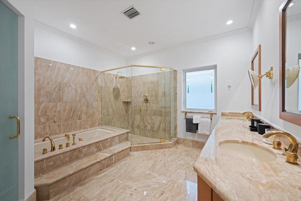 Bathroom, Dual Sink Vanities, Glass Shower, Interior, Recessed Lighting
