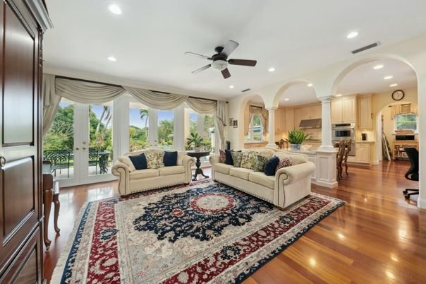 Interior, Kitchen, Living room, Recessed Lighting, Wood Texture Flooring