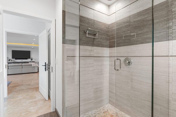 Bathroom, Glass Shower, Interior, Recessed Lighting