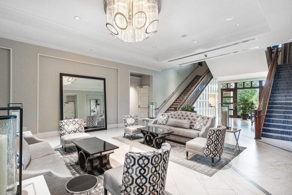 Chandelier, Interior, Living room, Marble, Recessed Lighting, Wood Texture Flooring