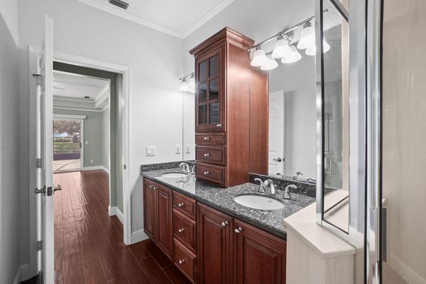 Bathroom, Dual Sink Vanities, Interior, Wood Texture Flooring