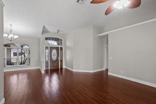 Chandelier, Empty room, Interior, Wood Texture Flooring
