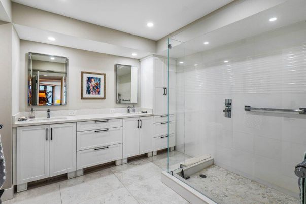 Bathroom, Dual Sink Vanities, Glass Shower, Interior, Recessed Lighting