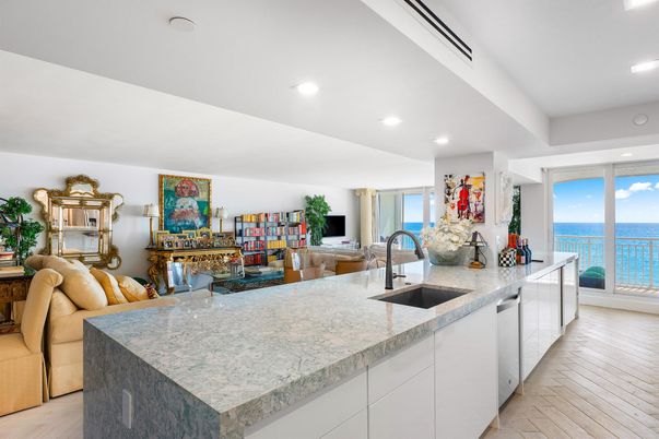 Interior, Kitchen, Living room, Recessed Lighting, Water, Wood Texture Flooring