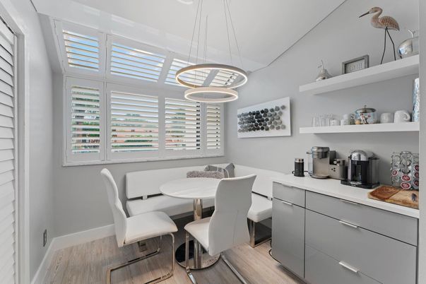 Dining room, Interior, Pendant Lights, Wood Texture Flooring