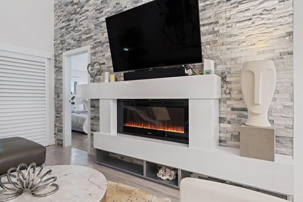 Fireplace, Interior, Stone Walls, Wood Texture Flooring