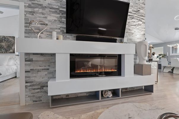 Fireplace, Interior, Pendant Lights, Stone Walls