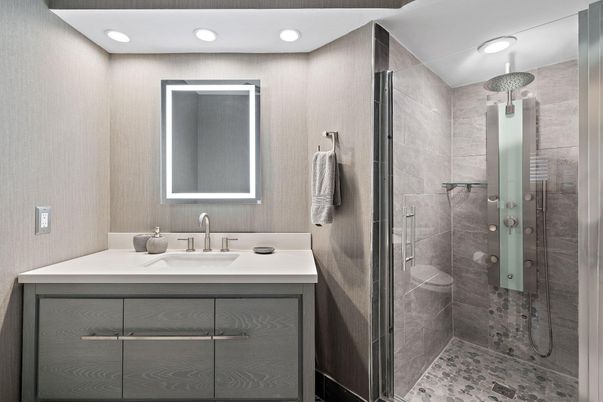Bathroom, Glass Shower, Interior, Recessed Lighting
