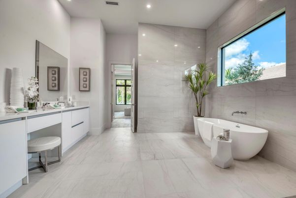 Bathroom, Free Standing Baths, Interior, Marble, Marble Walls, Recessed Lighting