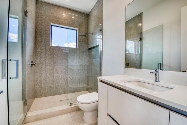 Bathroom, Glass Shower, Interior, Recessed Lighting