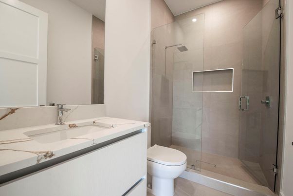 Bathroom, Glass Shower, Interior, Recessed Lighting