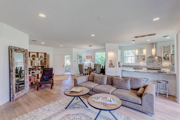 Dining room, Interior, Kitchen, Living room, Pendant Lights, Recessed Lighting, Wood Texture Flooring