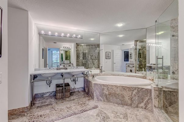 Bathroom, Dual Sink Vanities, Glass Shower, Interior, Recessed Lighting
