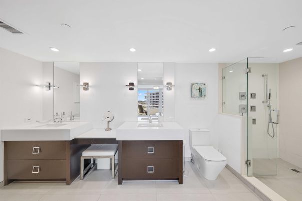 Bathroom, Dual Sink Vanities, Glass Shower, Interior, Recessed Lighting