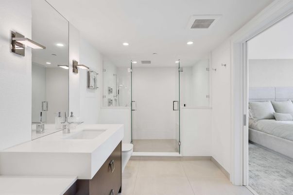 Bathroom, Glass Shower, Interior, Recessed Lighting