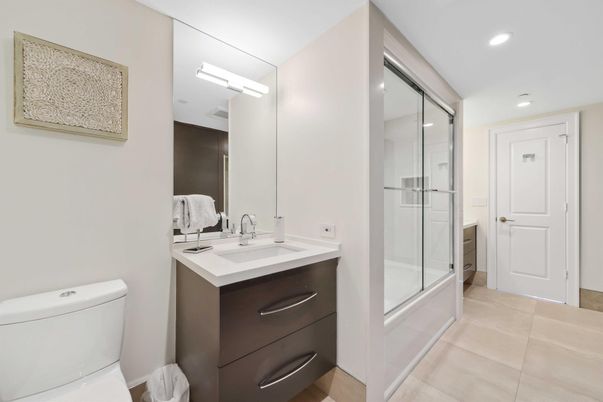 Bathroom, Glass Shower, Interior, Recessed Lighting