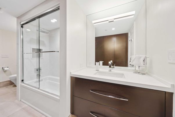 Bathroom, Dual Sink Vanities, Glass Shower, Interior, Recessed Lighting