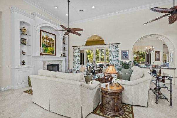 Chandelier, Dining room, Fireplace, Interior, Living room, Recessed Lighting
