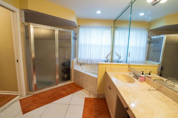 Bathroom, Dual Sink Vanities, Glass Shower, Interior, Recessed Lighting