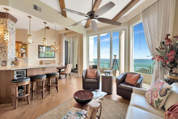 Dining room, Interior, Living room, Pendant Lights, Water, Wooden Beams, Wood Texture Flooring