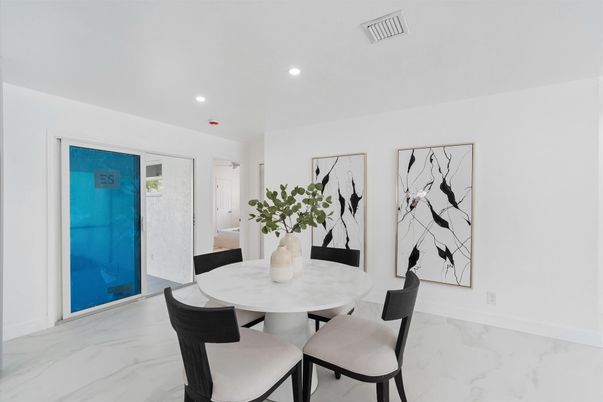 Dining room, Interior, Marble, Recessed Lighting