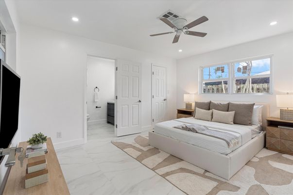 Bedroom, Interior, Marble, Recessed Lighting