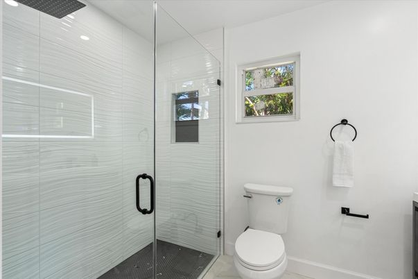 Bathroom, Glass Shower, Interior, Recessed Lighting