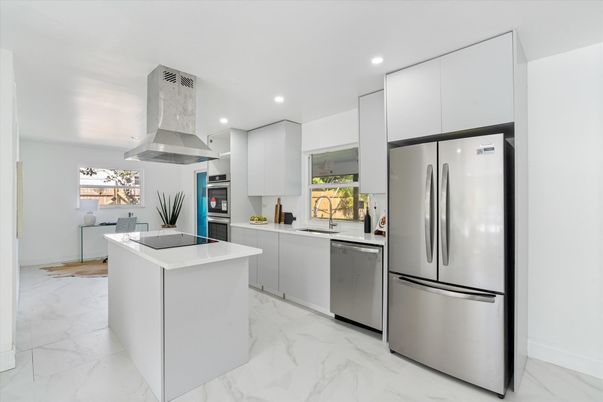 Interior, Kitchen, Marble, Recessed Lighting, Stainless Steel Appliances