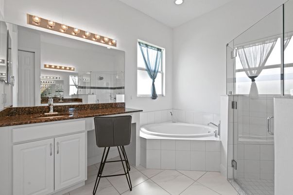 Bathroom, Dual Sink Vanities, Glass Shower, Interior, Recessed Lighting