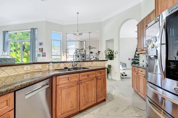 Interior, Kitchen, Marble, Pendant Lights, Stainless Steel Appliances