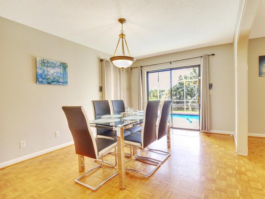 Dining room, Interior, Pendant Lights, Wood Texture Flooring