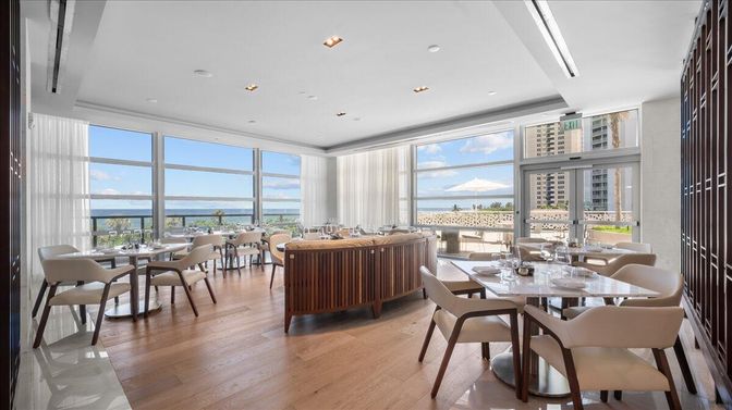 Dining room, Interior, Recessed Lighting, Water, Wood Texture Flooring