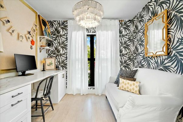 Chandelier, Home Office, Interior, Wood Texture Flooring