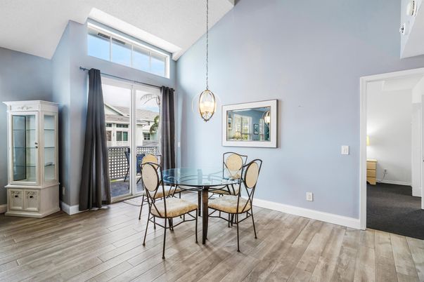 Dining room, Interior, Pendant Lights, Wood Texture Flooring