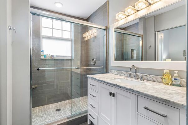 Bathroom, Glass Shower, Interior, Recessed Lighting