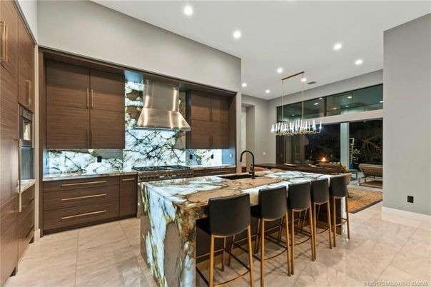 Chandelier, Interior, Kitchen, Pendant Lights, Recessed Lighting, Stainless Steel Appliances