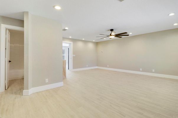 Empty room, Interior, Recessed Lighting, Wood Texture Flooring