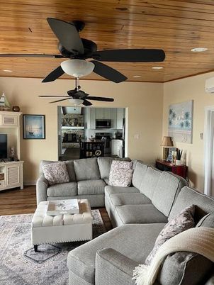 Interior, Kitchen, Living room, Recessed Lighting, Stainless Steel Appliances, Wooden Ceilings, Wood Texture Flooring