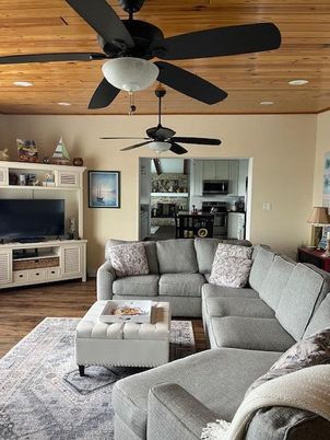 Interior, Kitchen, Living room, Recessed Lighting, Stainless Steel Appliances, Wooden Ceilings, Wood Texture Flooring