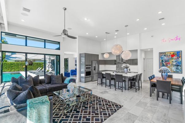 Dining room, Interior, Kitchen, Living room, Pendant Lights, Recessed Lighting, Stainless Steel Appliances