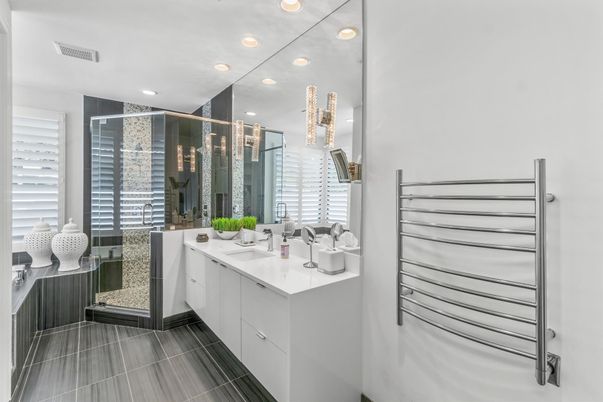 Bathroom, Dual Sink Vanities, Glass Shower, Interior, Recessed Lighting