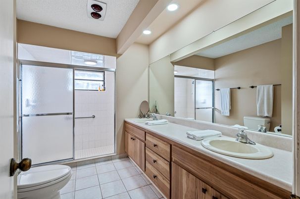 Bathroom, Dual Sink Vanities, Glass Shower, Interior, Recessed Lighting